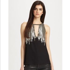Parker Black Silk Beaded Top NWT